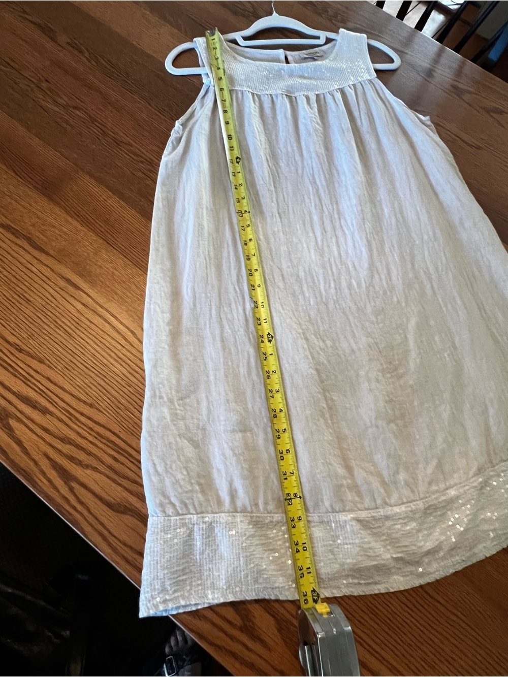 Sleeveless Ivory Sequin Yoke Linen Shift Dress - Picture 7 of 9